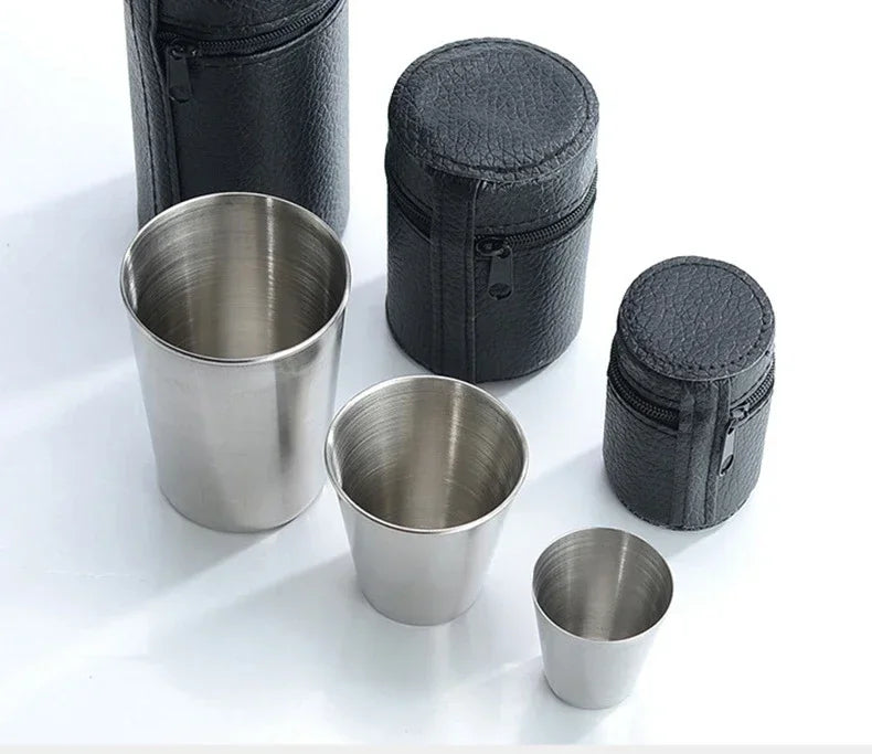 Pocket-Sized Pour: 30ml/70ml/170ml Stainless Steel Drinkware Set with Case – Perfect for Outdoor Adventures