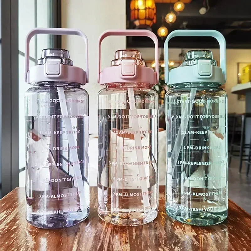 2L Motivational Water Bottle with Straw & Time Marker - Big Jug for Fitness, Gym & Outdoor