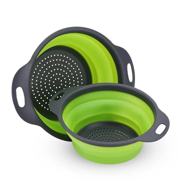 2 - in - 1 Collapsible Kitchen Strainer – Silicone Vegetable Cleaning & Drainage Basket with Filter Net - Nordshop Hamburg