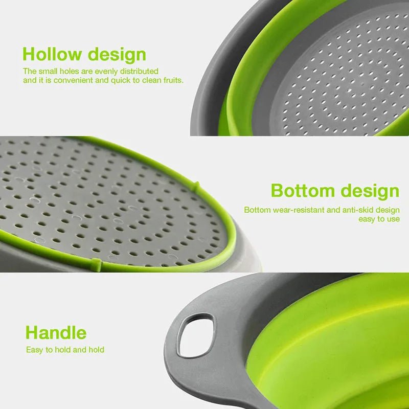 2 - in - 1 Collapsible Kitchen Strainer – Silicone Vegetable Cleaning & Drainage Basket with Filter Net - Nordshop Hamburg