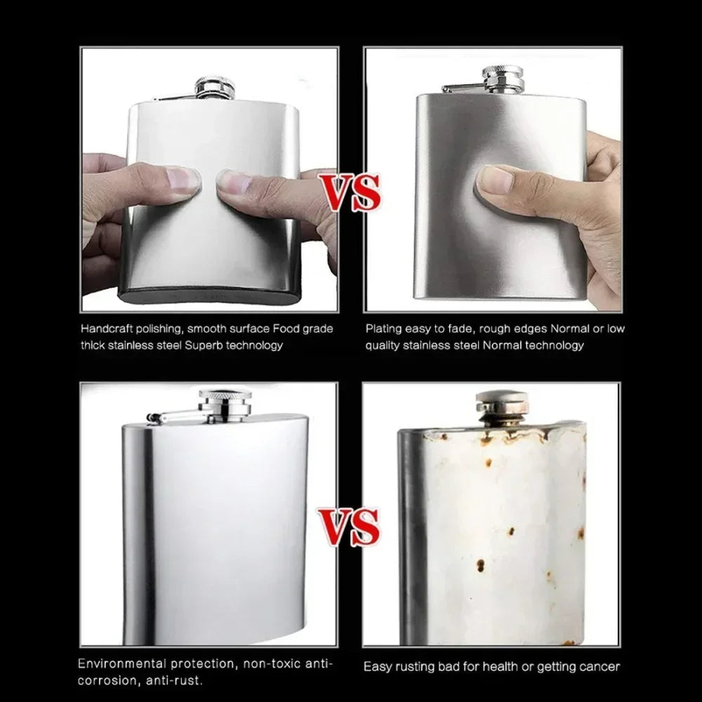LMETJMA Stainless Steel Hip Flask Set - 4/7/10 oz with Funnel & Screw Cap for Whiskey