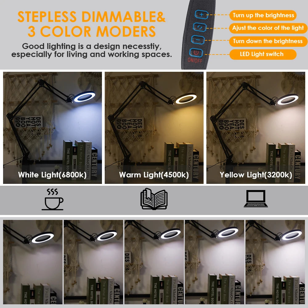 72LED Illuminated Magnifying Glass – 8X/10X USB Magnifier with 3-Color Light for Repair, Beauty & Reading