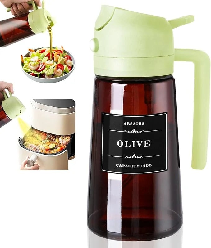 Two Ways to Drizzle: 16oz Glass Oil Dispenser & Sprayer for Precision Cooking & Healthy Dressing