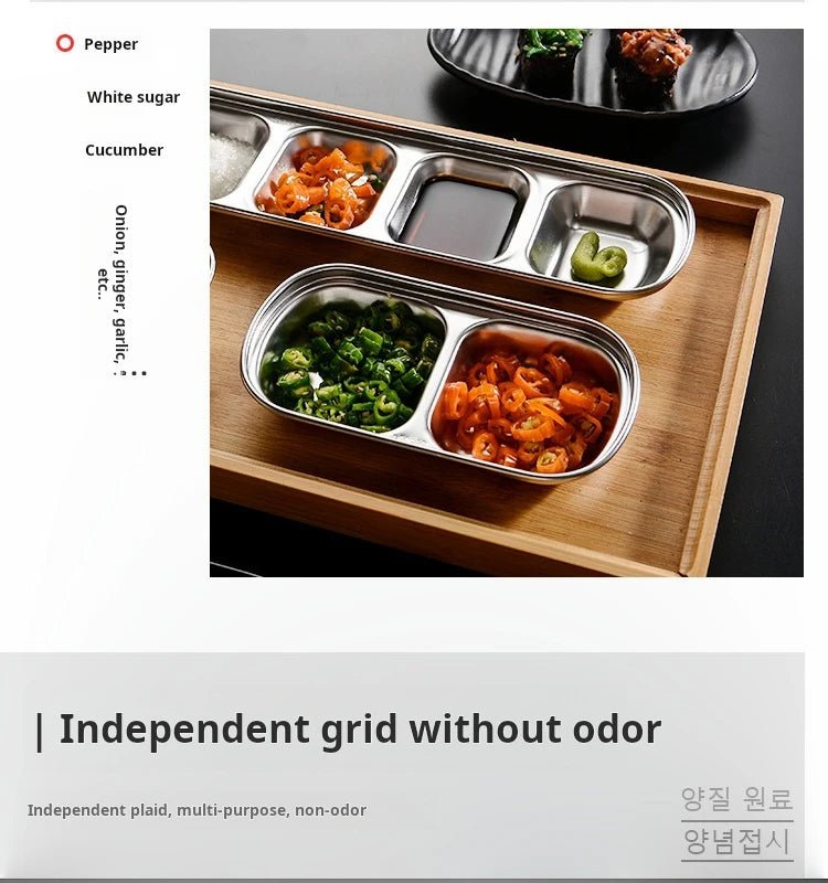 Symphony of Flavor: Stainless Steel 6-Compartment Dip & Condiment Tray for BBQ, Entertaining & Dining