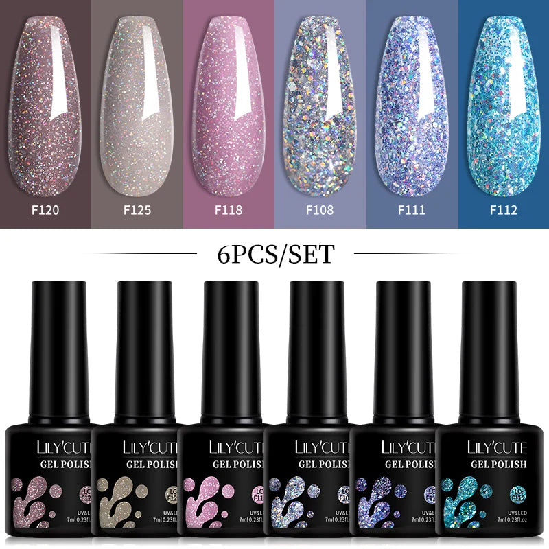 LILYCUTE DIY Nail Art Kit: 6Pcs Semi-Permanent Gel Polish Set – UV/LED Soak Off & Manicure Design