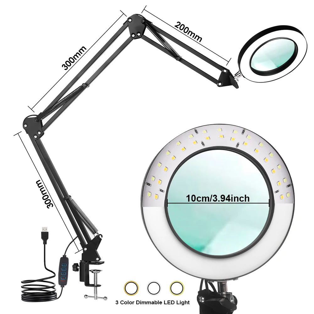 72LED Illuminated Magnifying Glass – 8X/10X USB Magnifier with 3-Color Light for Repair, Beauty & Reading