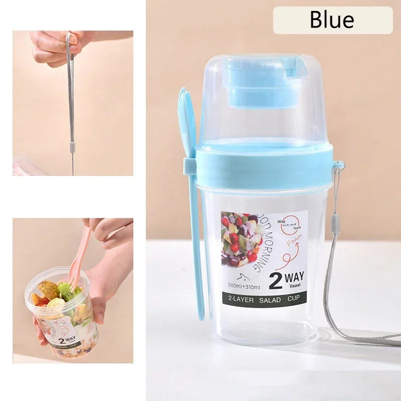 3-in-1 Portable Breakfast Cup Set – Salad & Yogurt Parfait Containers with Lid & Fork