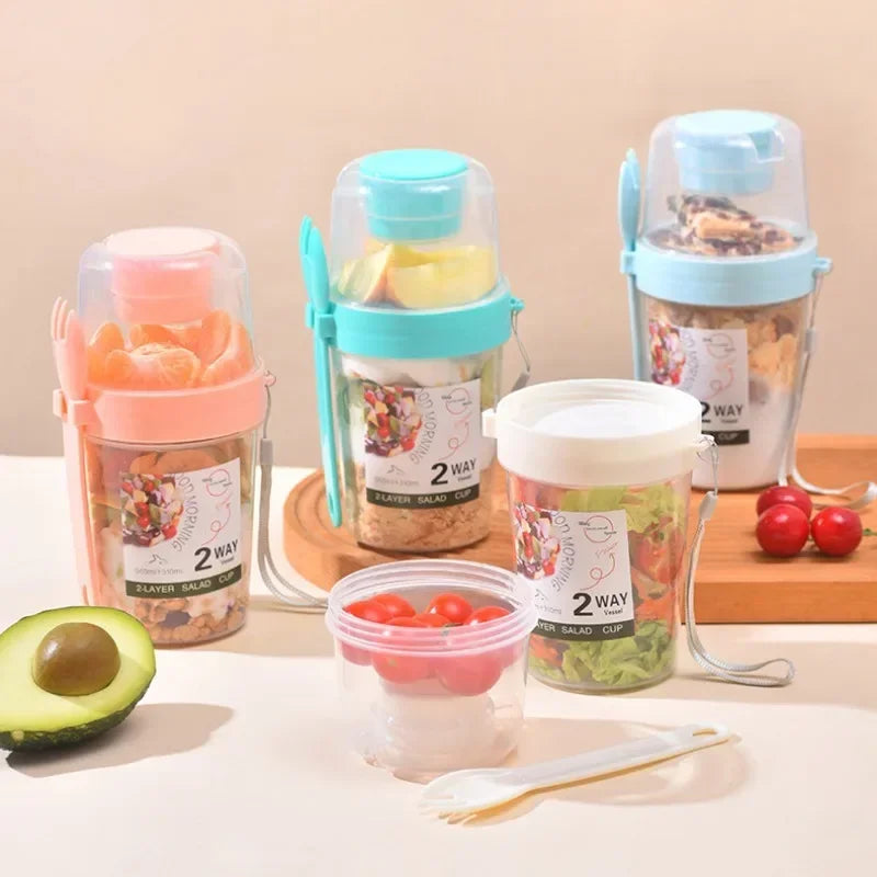 3-in-1 Portable Breakfast Cup Set – Salad & Yogurt Parfait Containers with Lid & Fork