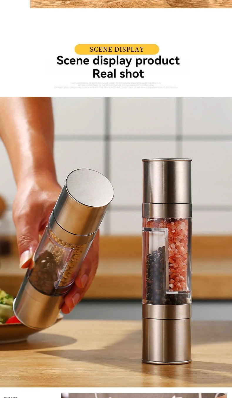 2-in-1 Adjustable Stainless Steel Salt & Pepper Grinder – Ceramic Mill Kitchen Tool