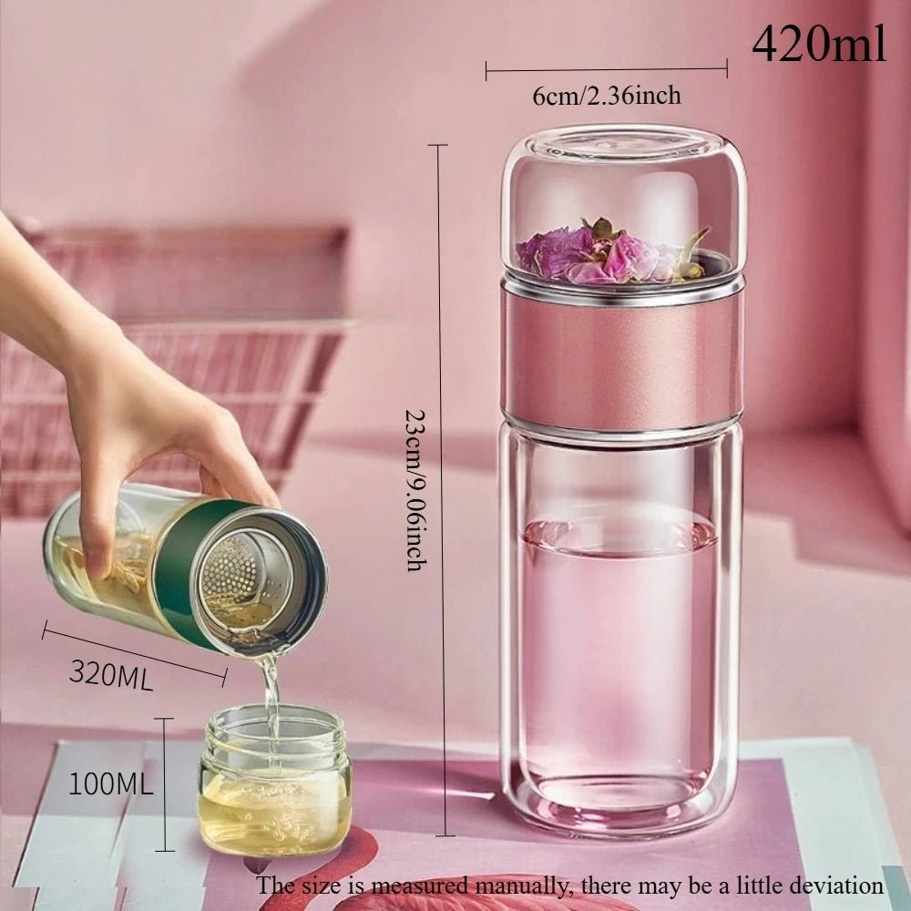420ML Double - Wall Glass Tea Cup with Infuser - Easy Clean Travel Mug for Office & Outdoor - Nordshop Hamburg