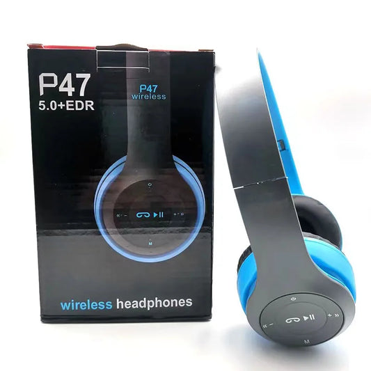 P47 Bluetooth 5.0 Foldable Headphones – Wireless HIFI Stereo Bass Earphone with Mic & USB Adapter