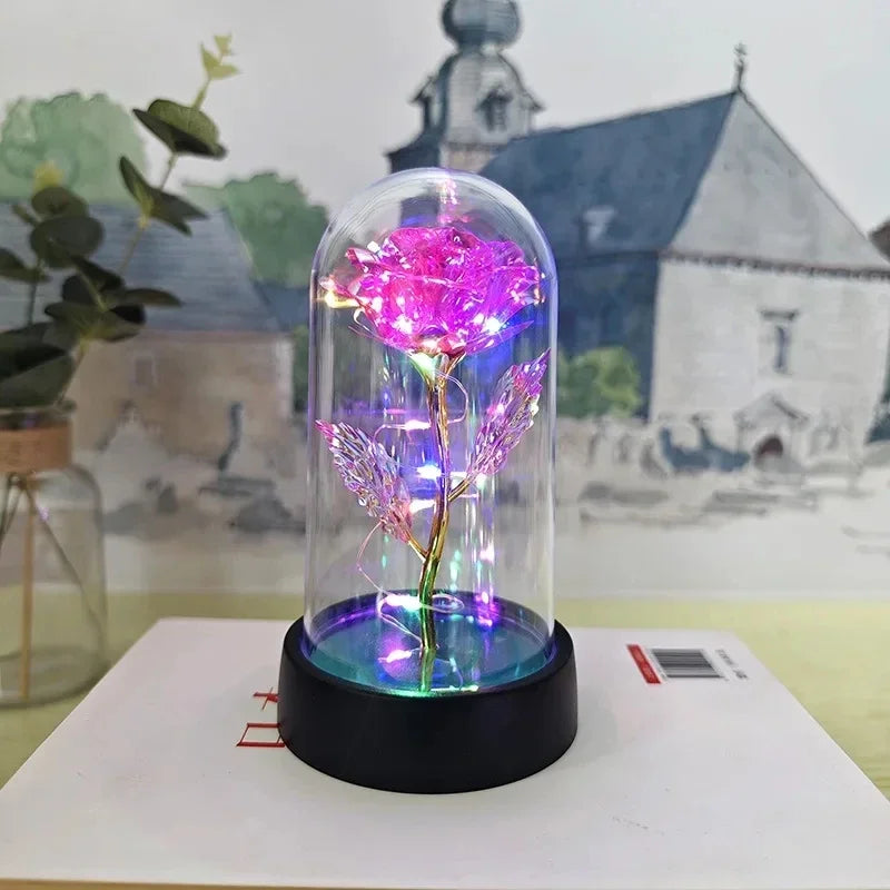 Eternal Glow Rose - LED Light-up Rose in Glass Dome for Valentines & Weddings