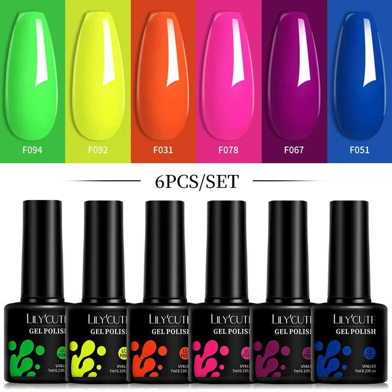 LILYCUTE DIY Nail Art Kit: 6Pcs Semi-Permanent Gel Polish Set – UV/LED Soak Off & Manicure Design