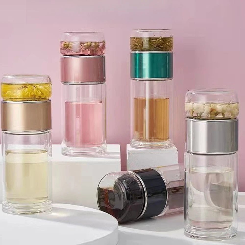 420ML Double - Wall Glass Tea Cup with Infuser - Easy Clean Travel Mug for Office & Outdoor - Nordshop Hamburg