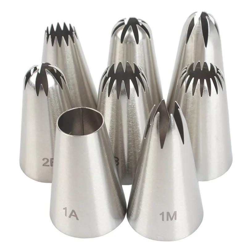 8-Piece Stainless Steel Piping Nozzle Set – Icing Tips for Cake Decorating & Cream