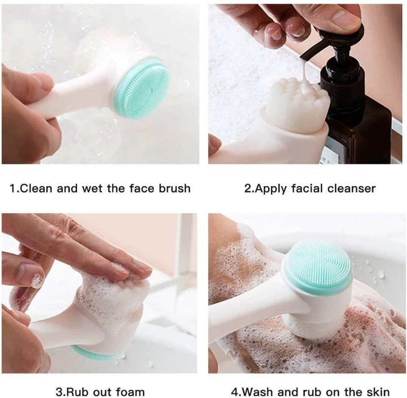 Double-Sided Silicone Face Brush – Soft Manual Exfoliator & Massage Cleanser for Glowing Skin