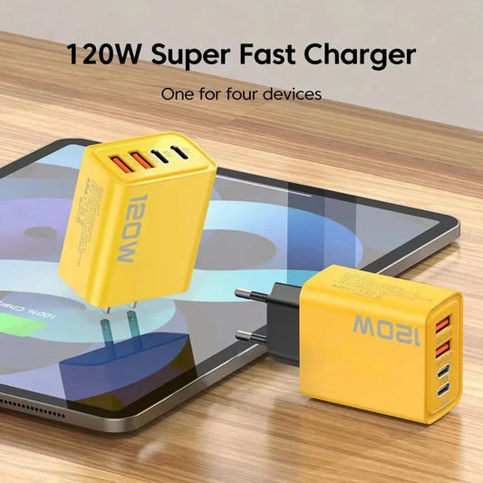 120W 4-Port Fast Charging Station – Quick Charge 3.0 & PD for iPhone 16, Samsung S24, Xiaomi 15 & More