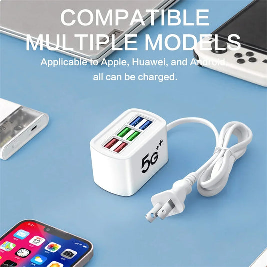 6-in-1 Fast USB Desktop Charging Station | Power Strip with USB Hub & 1m Cord for iPhone 16 & Electronic Devices