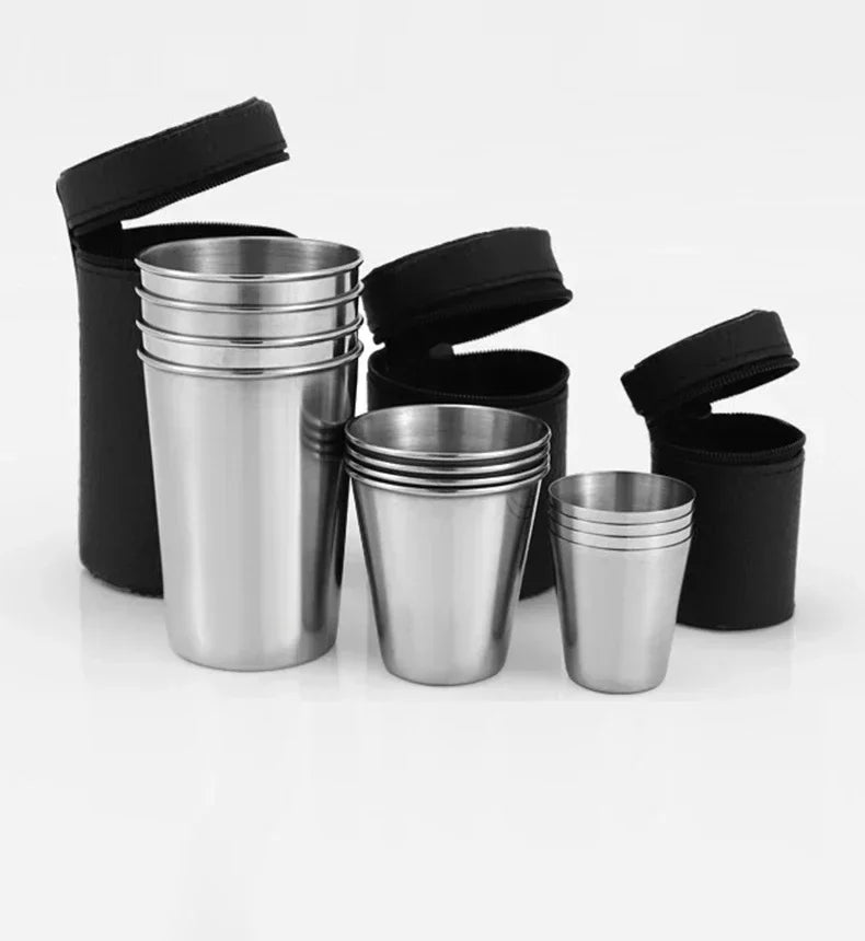 Pocket-Sized Pour: 30ml/70ml/170ml Stainless Steel Drinkware Set with Case – Perfect for Outdoor Adventures