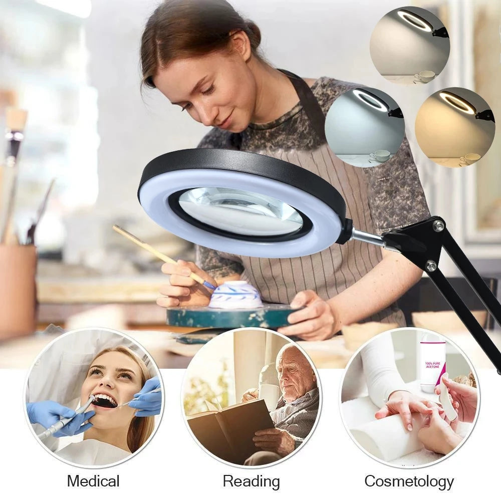 72LED Illuminated Magnifying Glass – 8X/10X USB Magnifier with 3-Color Light for Repair, Beauty & Reading