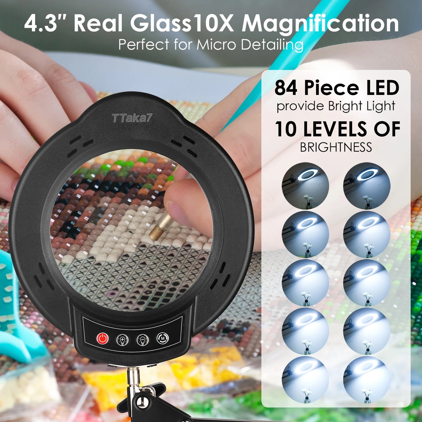 72LED Illuminated Magnifying Glass – 8X/10X USB Magnifier with 3-Color Light for Repair, Beauty & Reading