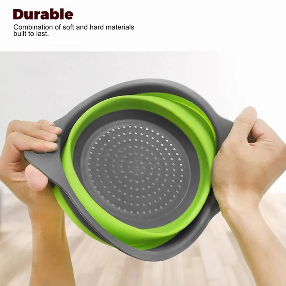 2-in-1 Collapsible Kitchen Strainer – Silicone Vegetable Cleaning & Drainage Basket with Filter Net
