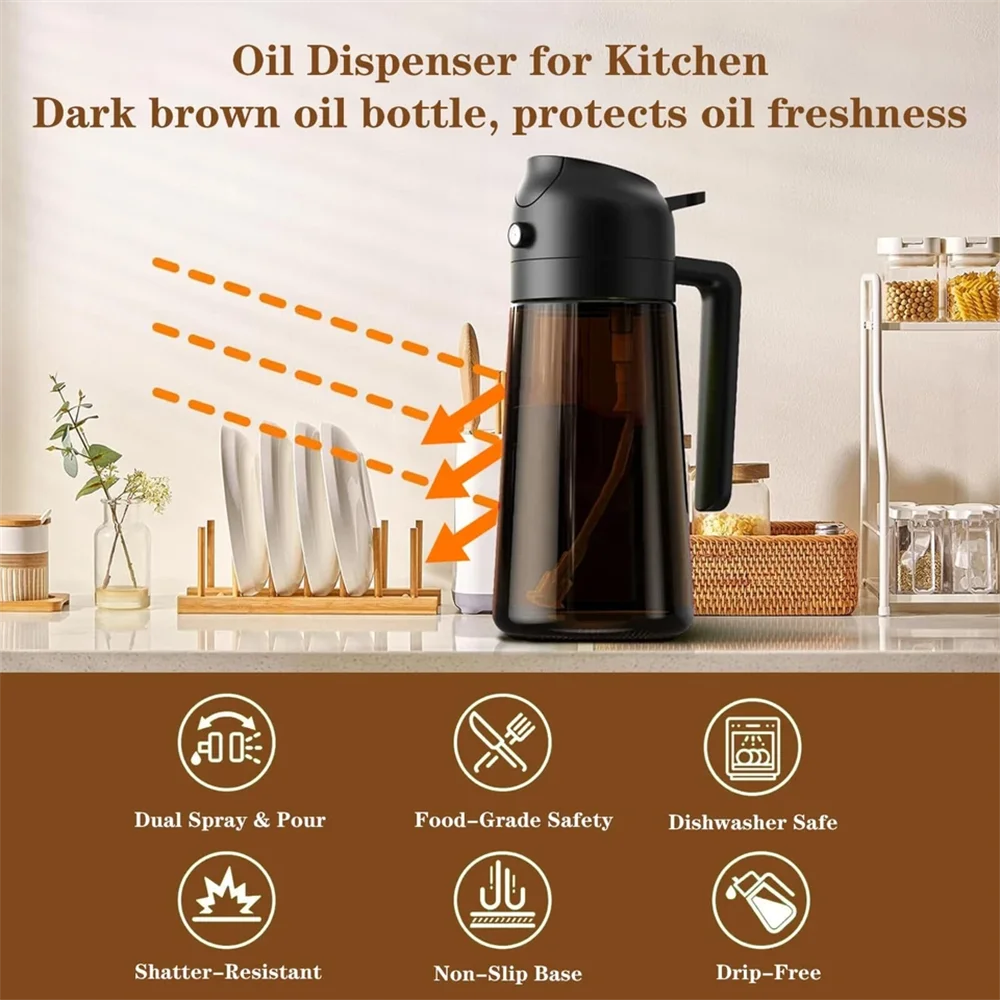 Two Ways to Drizzle: 16oz Glass Oil Dispenser & Sprayer for Precision Cooking & Healthy Dressing