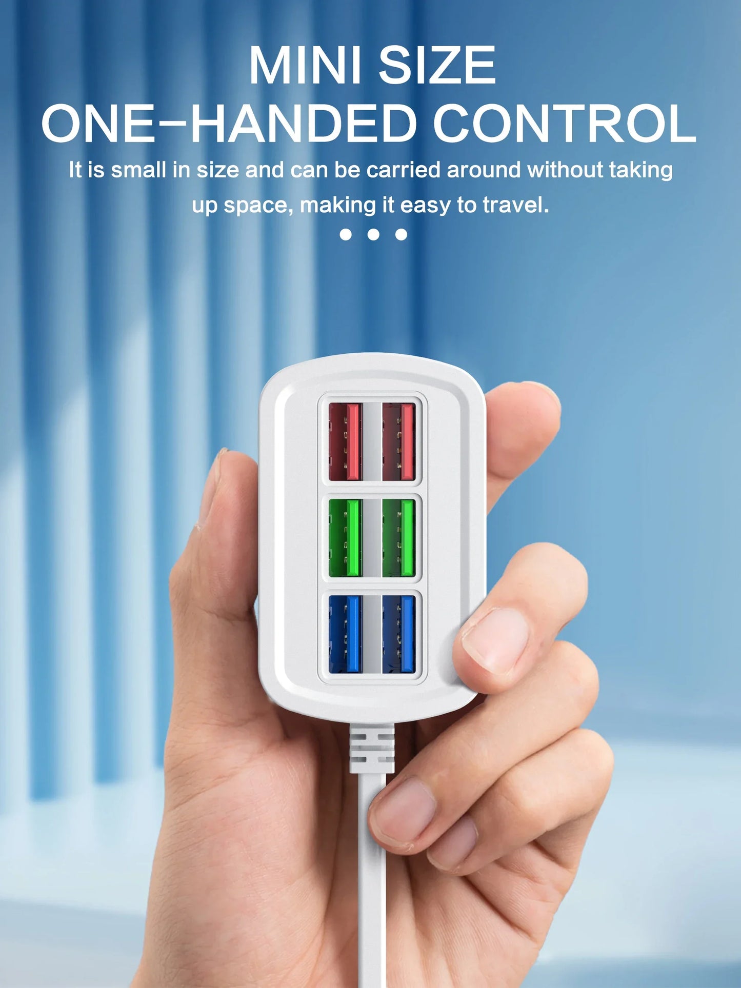 6-in-1 Fast USB Desktop Charging Station | Power Strip with USB Hub & 1m Cord for iPhone 16 & Electronic Devices