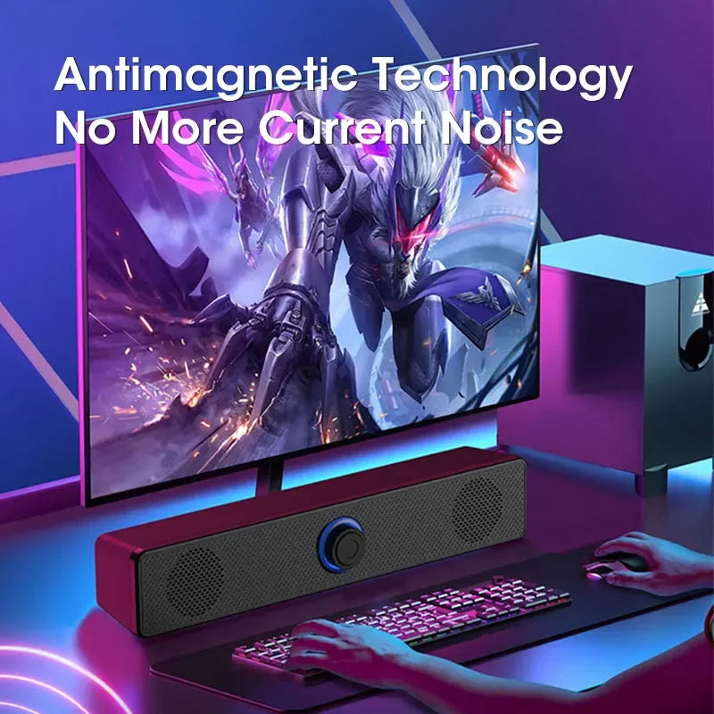 Mini Soundbar Powerhouse: Wired USB Bluetooth Speaker with Stereo Bass for PC & Home